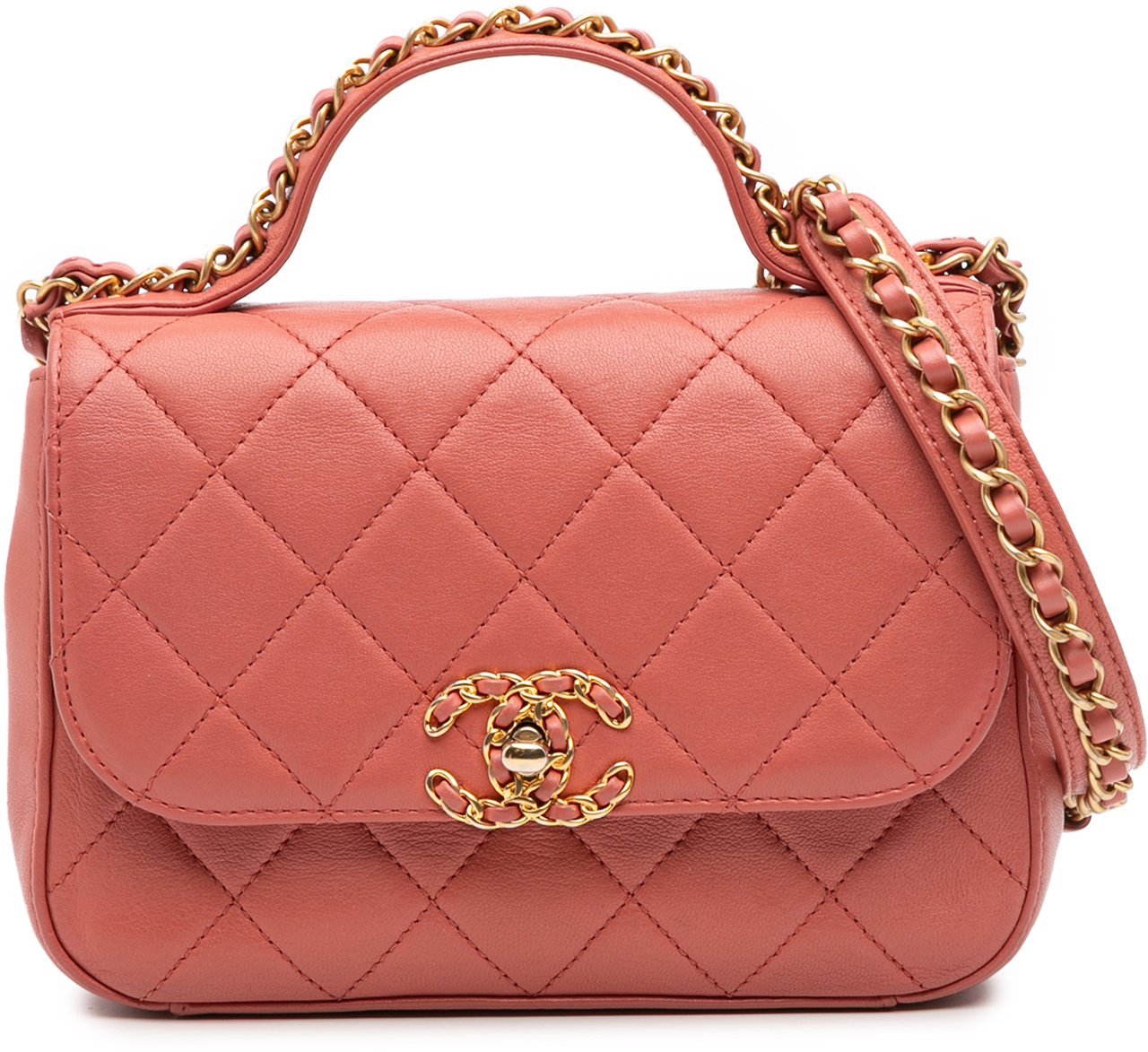 Chanel Quilted Lambskin Chain Infinity Top Handle Bag Roze
