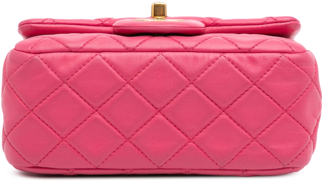 Chanel Mini Square Classic Lambskin Pearl Crush Single Flap Roze