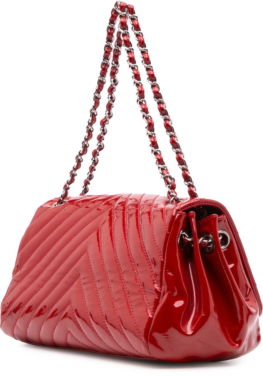Chanel CC Chevron Patent Accordion Single Flap Rood