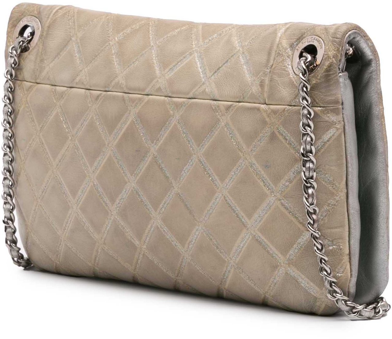 Chanel Quilted Metallic Distressed Lambskin CC Crystal Flap Bruin