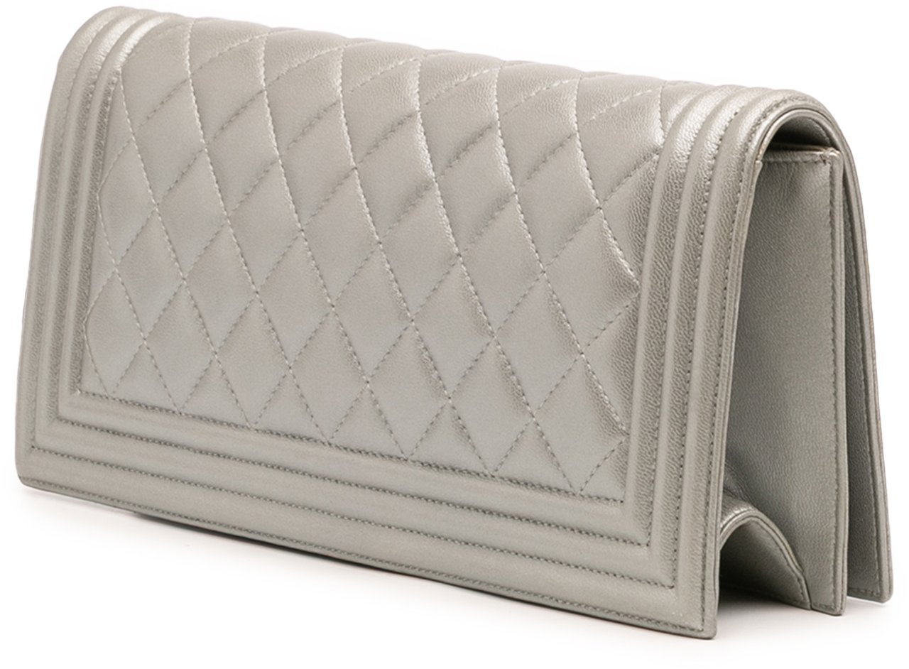 Chanel Quilted Lambskin Boy Flap Clutch Zilver