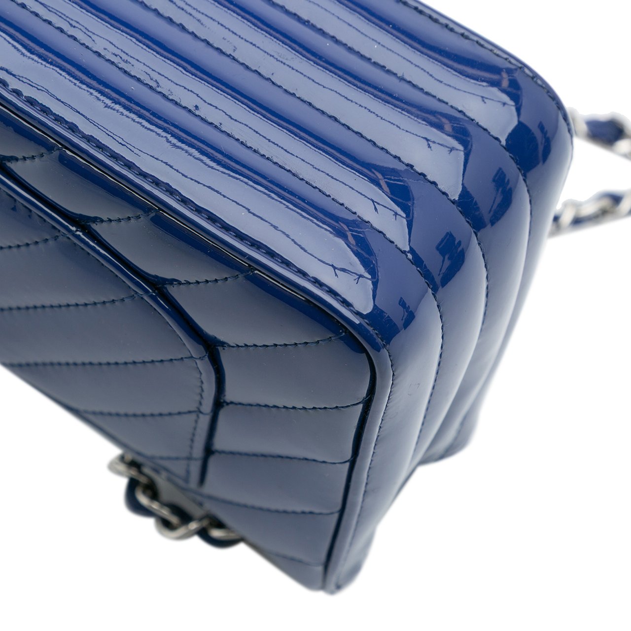Chanel Mini Rectangular Classic Chevron Patent Single Flap Blauw