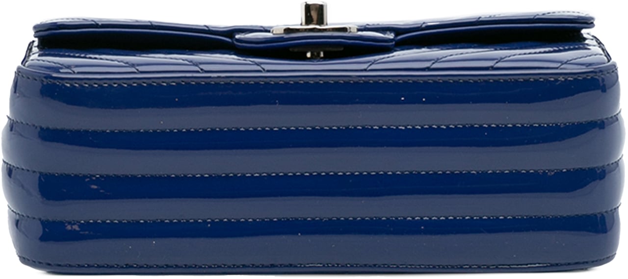 Chanel Mini Rectangular Classic Chevron Patent Single Flap Blauw