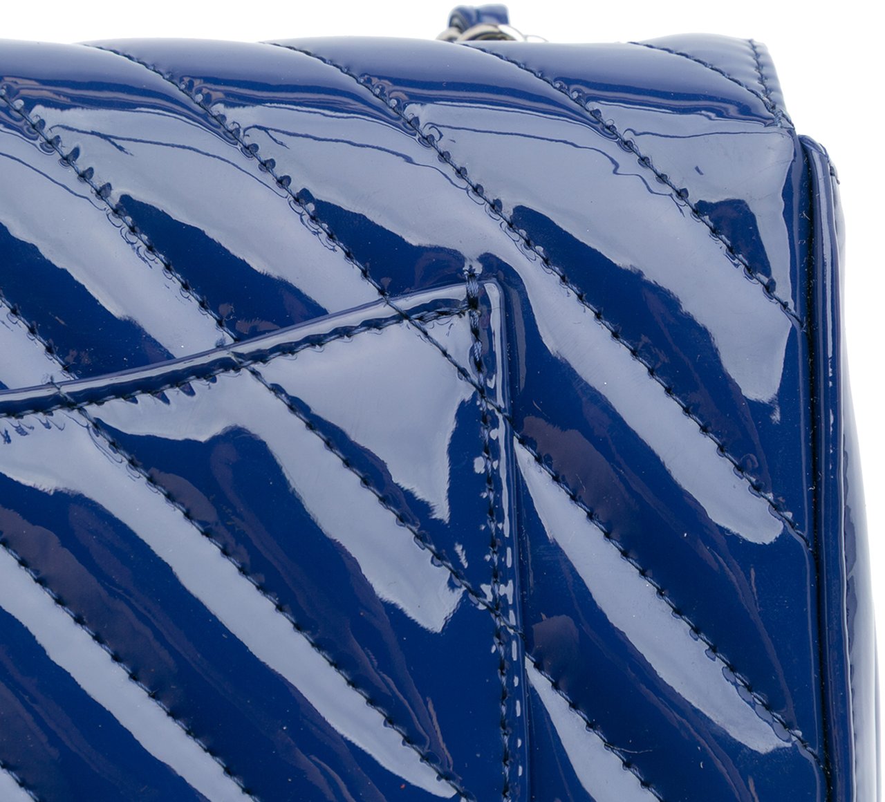 Chanel Mini Rectangular Classic Chevron Patent Single Flap Blauw