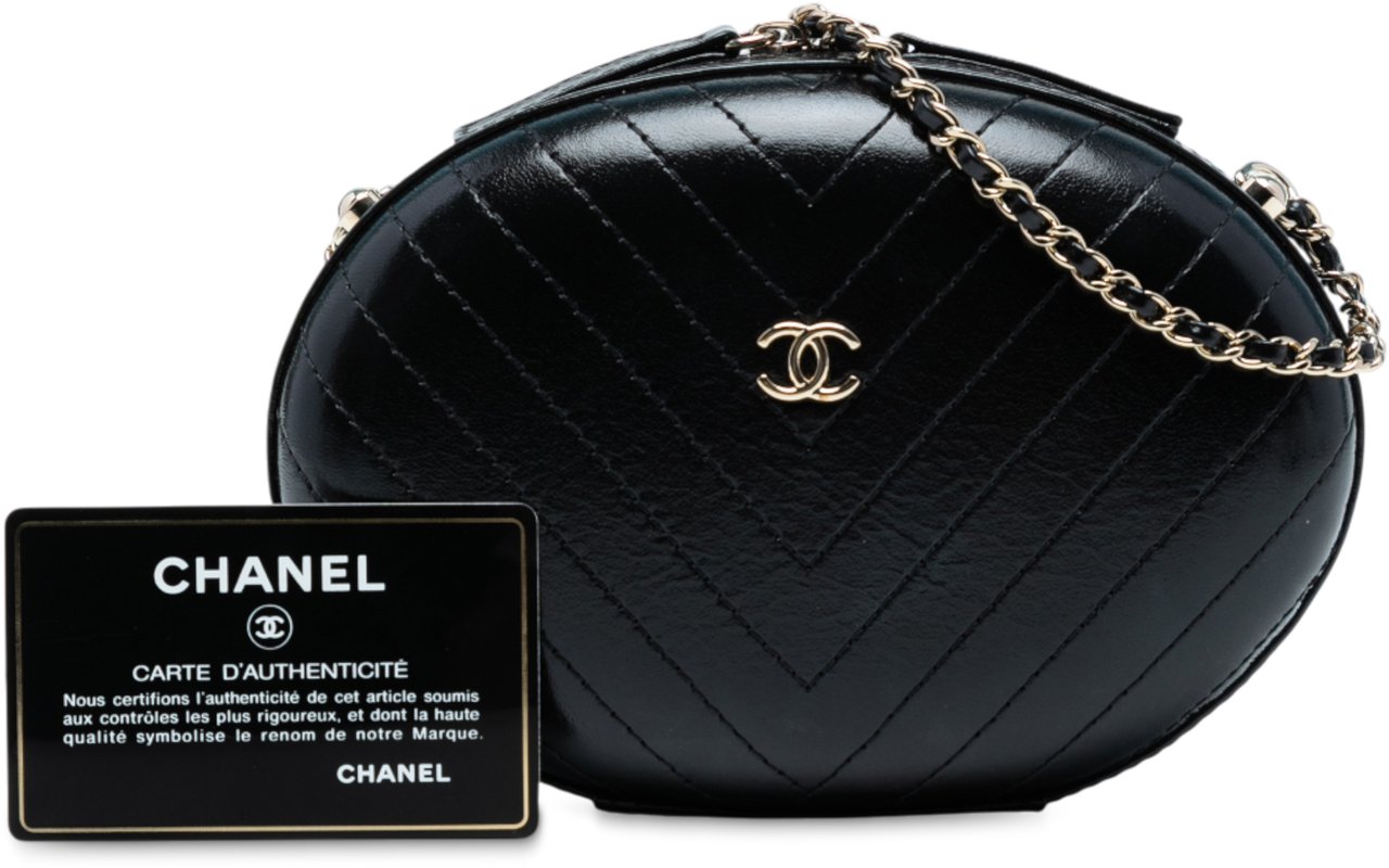 Chanel Chevron Stitched Calfskin La Pausa Evening Bag Zwart