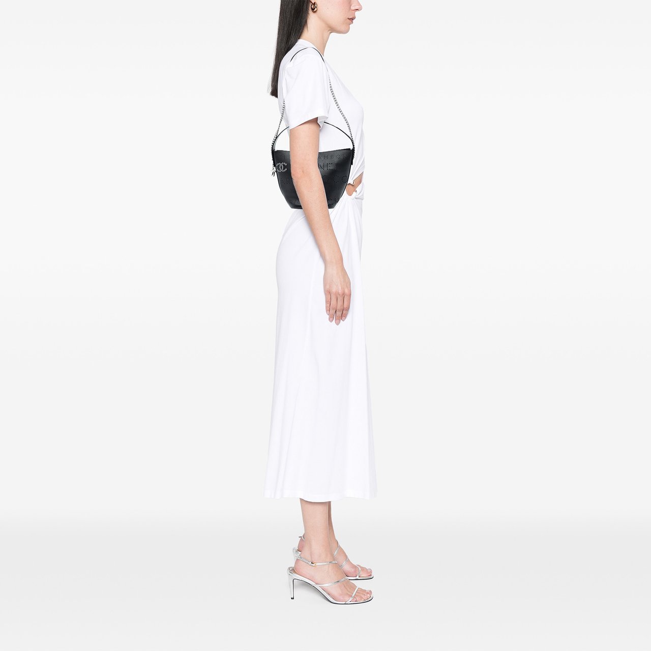 Chanel Small Perforated Calfskin Logo Eyelet Bucket Bag Zwart