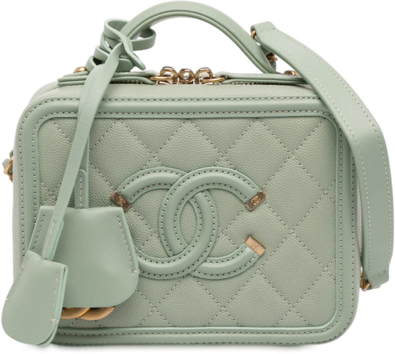 Chanel Small Caviar CC Filigree Vanity Case Groen