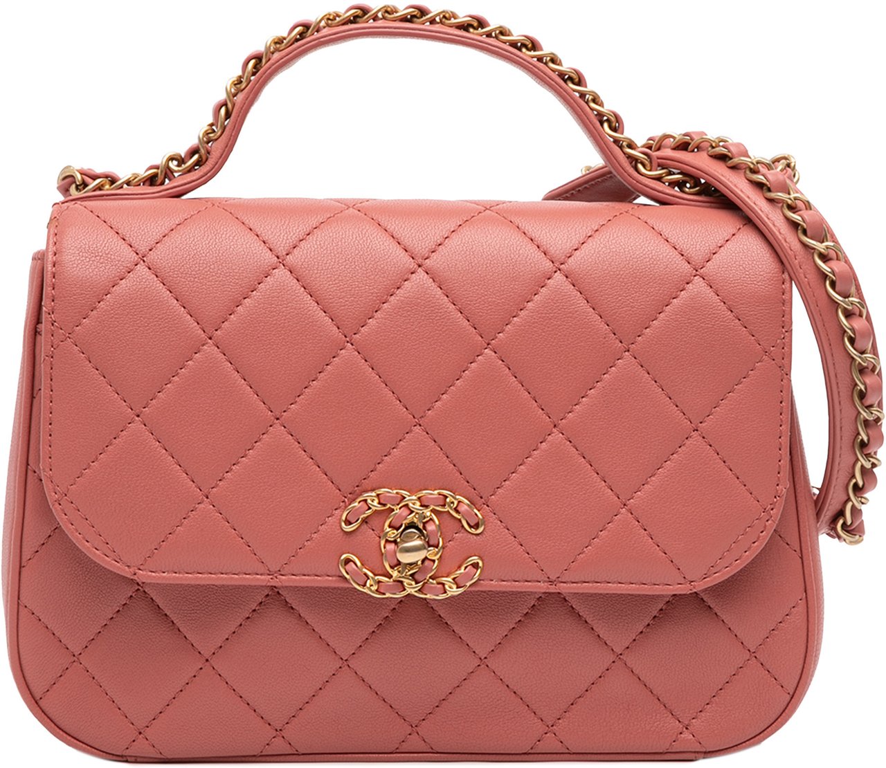 Chanel Quilted Lambskin Chain Infinity Top Handle Bag Roze