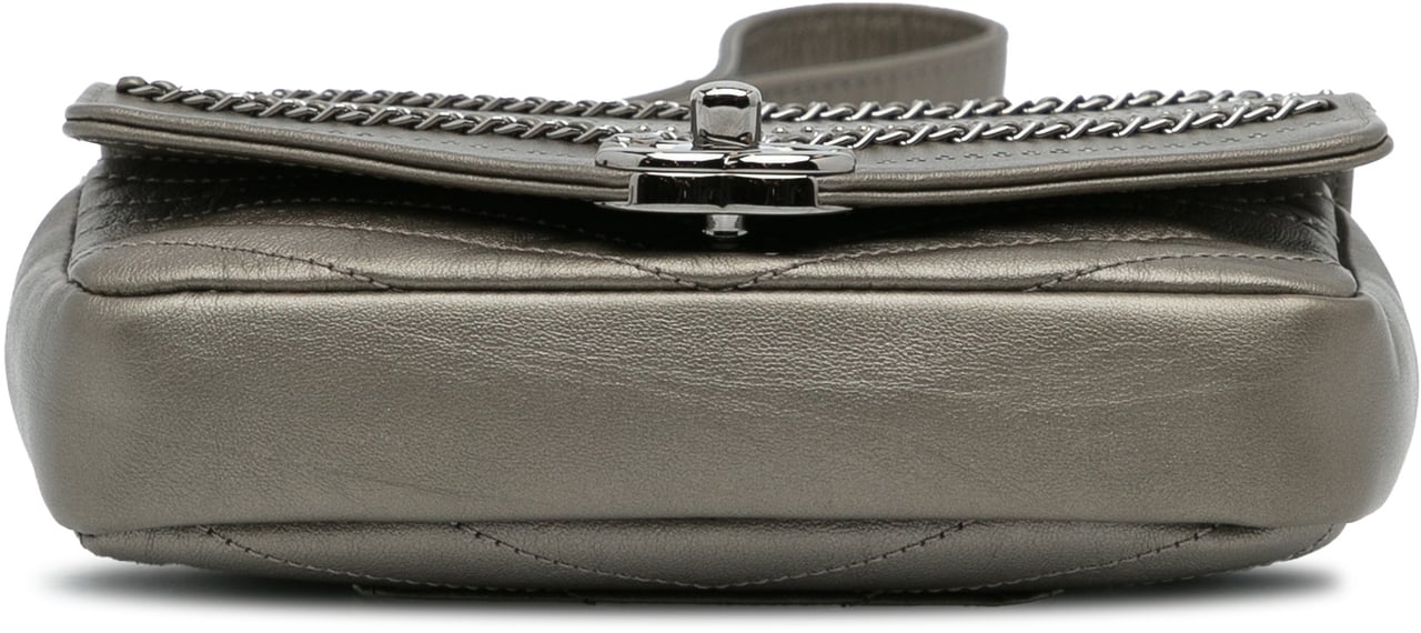 Chanel Mini Embellished Calfskin Chevron Square Envelop Flap Grijs