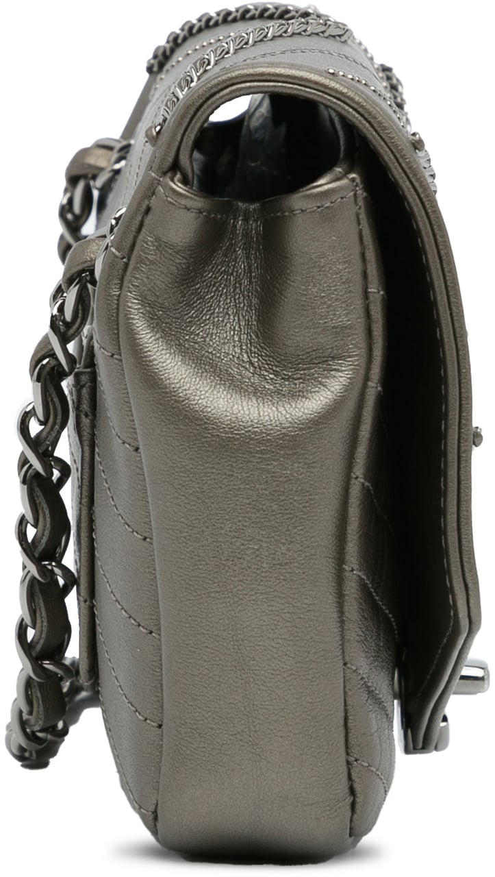 Chanel Mini Embellished Calfskin Chevron Square Envelop Flap Grijs
