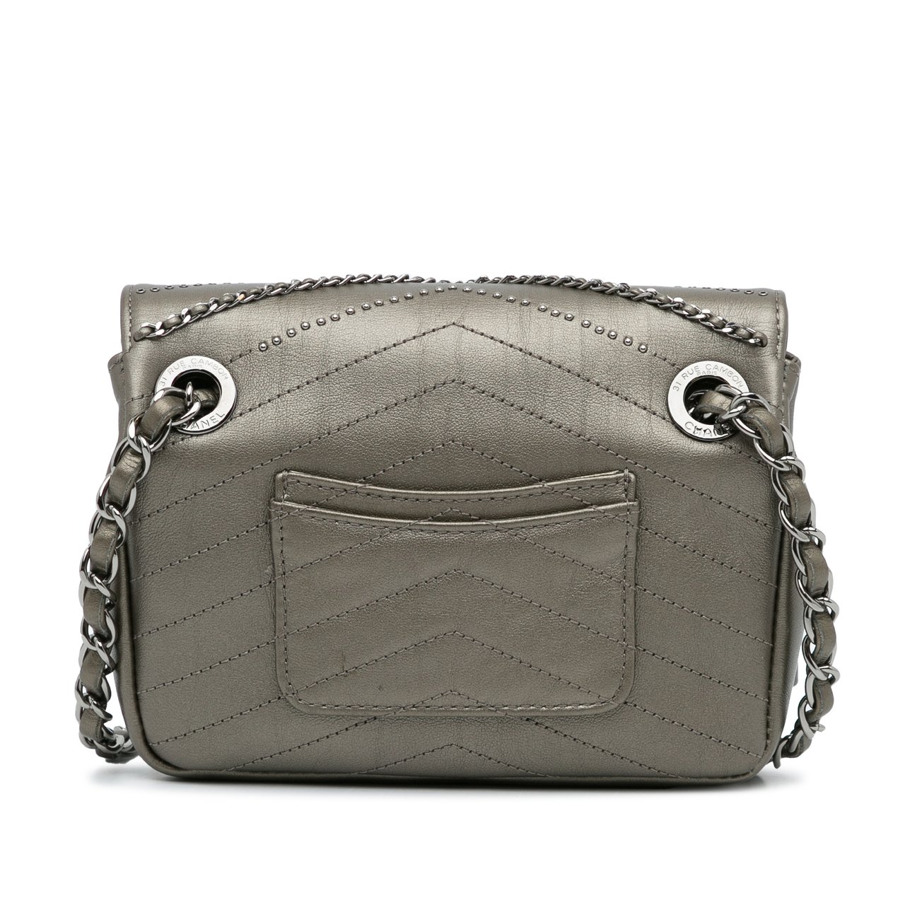 Chanel Mini Embellished Calfskin Chevron Square Envelop Flap Grijs