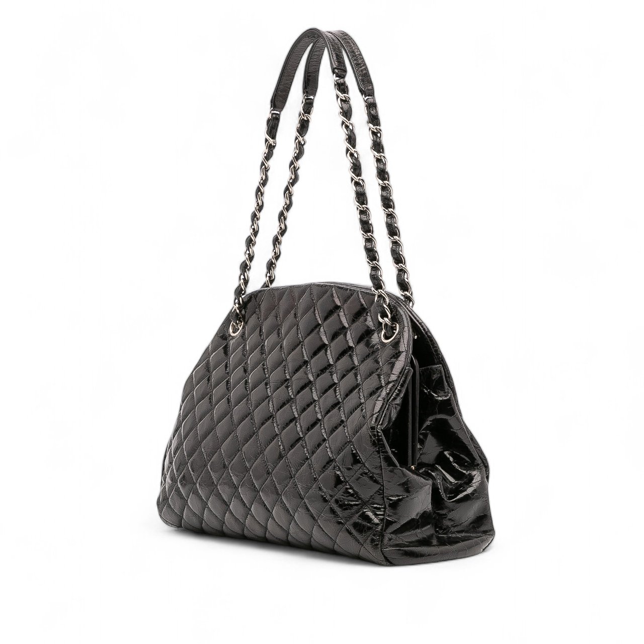 Chanel Large Aged Calfskin Just Mademoiselle Bowling Bag Zwart