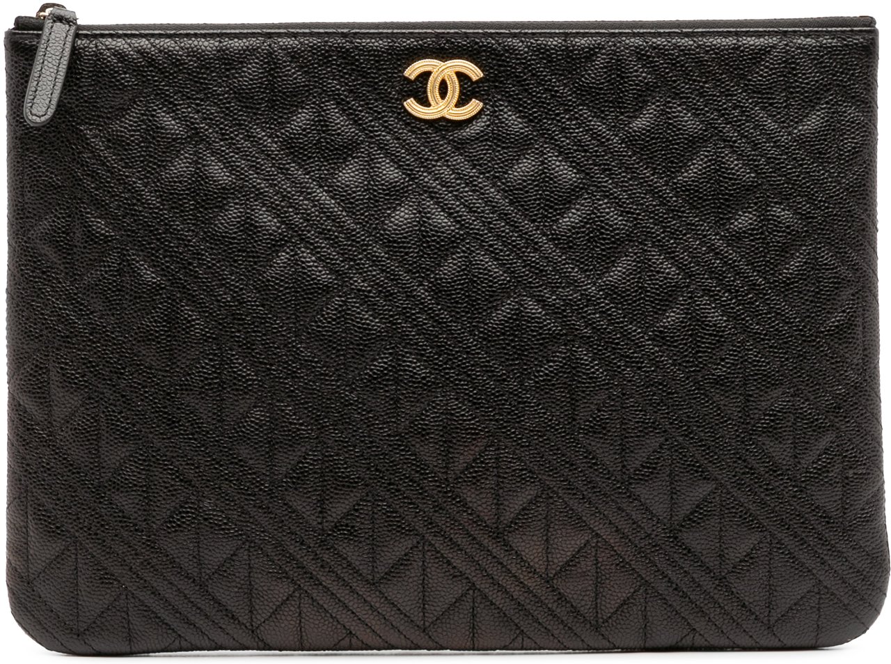 Chanel Medium Quilted Caviar O Case Clutch Zwart