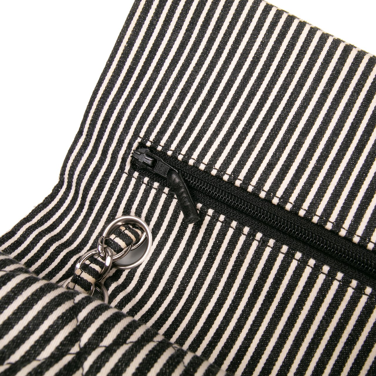 Chanel Medium Classic Canvas Sequin Stripes Double Flap Zwart