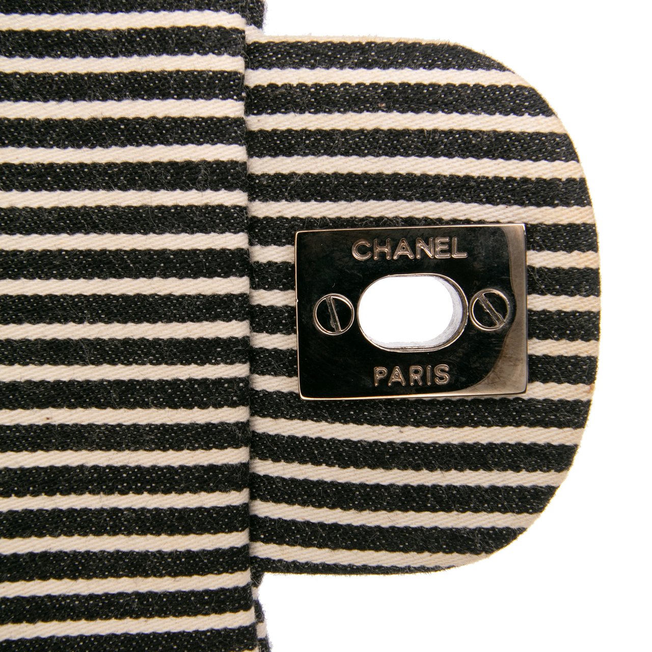 Chanel Medium Classic Canvas Sequin Stripes Double Flap Zwart