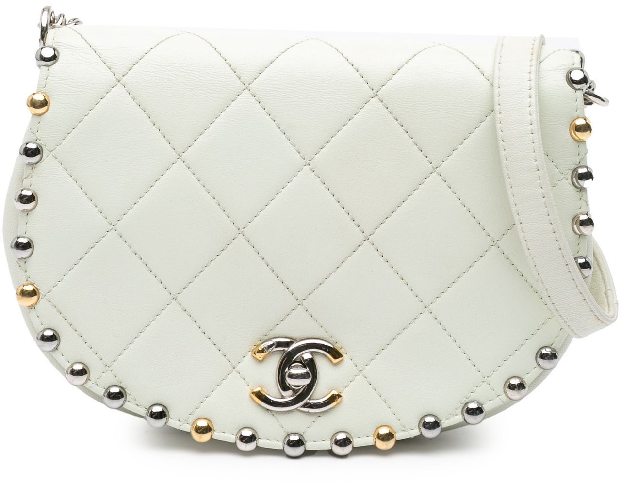 Chanel Small Quilted Lambskin Studded Bubble Flap Wit