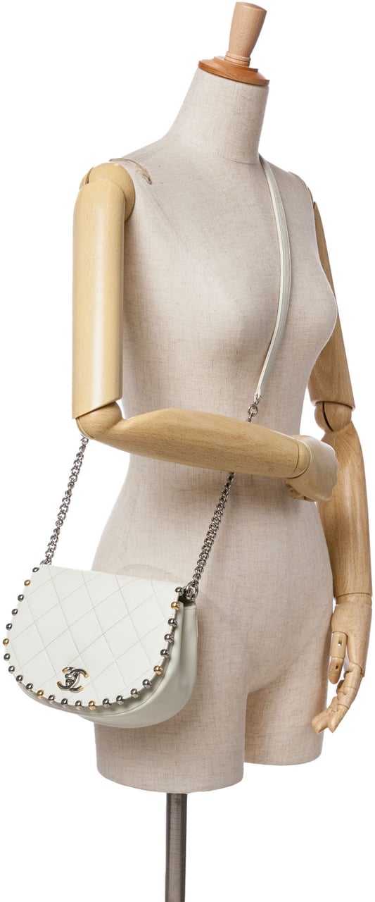 Chanel Small Quilted Lambskin Studded Bubble Flap Wit
