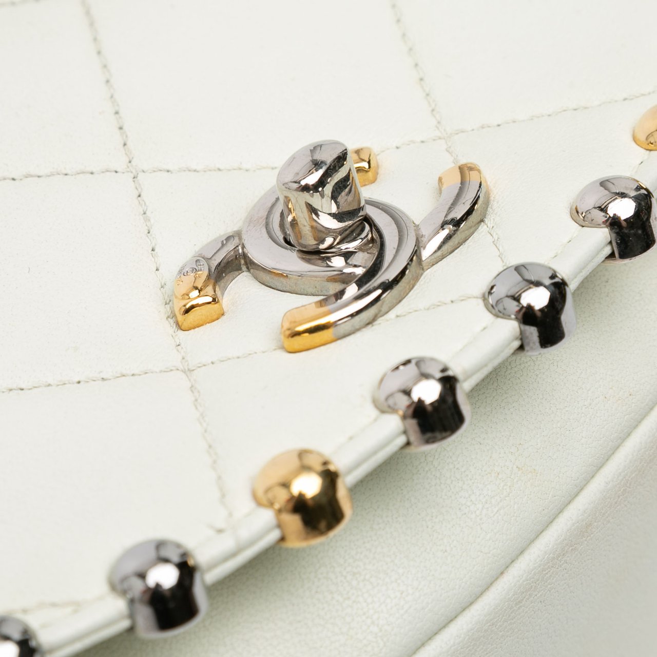 Chanel Small Quilted Lambskin Studded Bubble Flap Wit