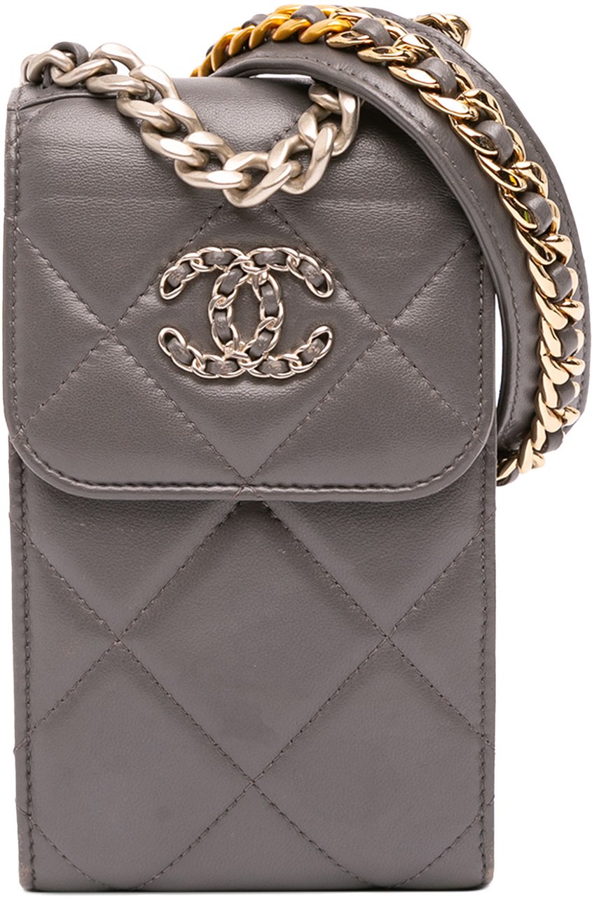 Chanel Lambskin 19 Phone Holder with Chain Grijs