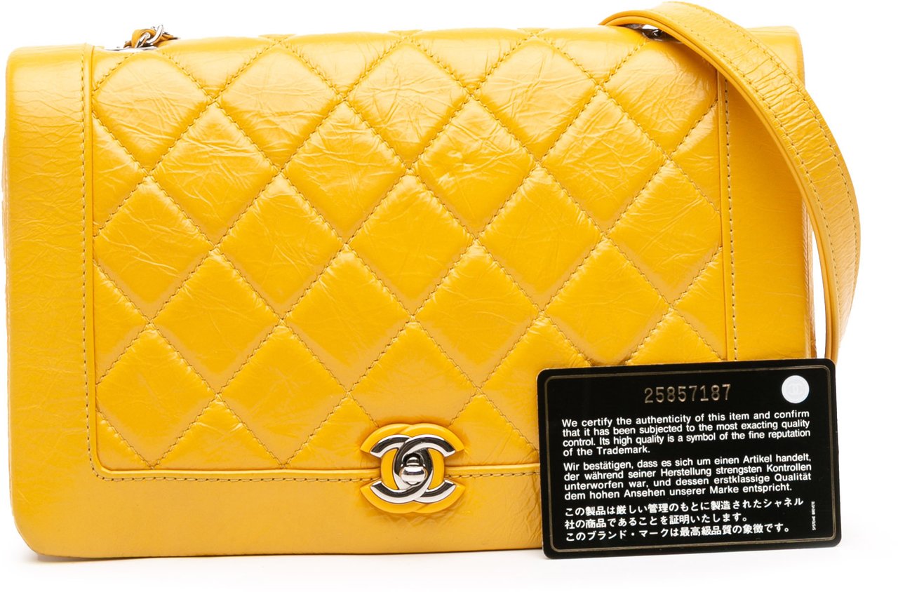 Chanel Crumpled Calfskin Bi Quilted Vintage Full Flap Geel