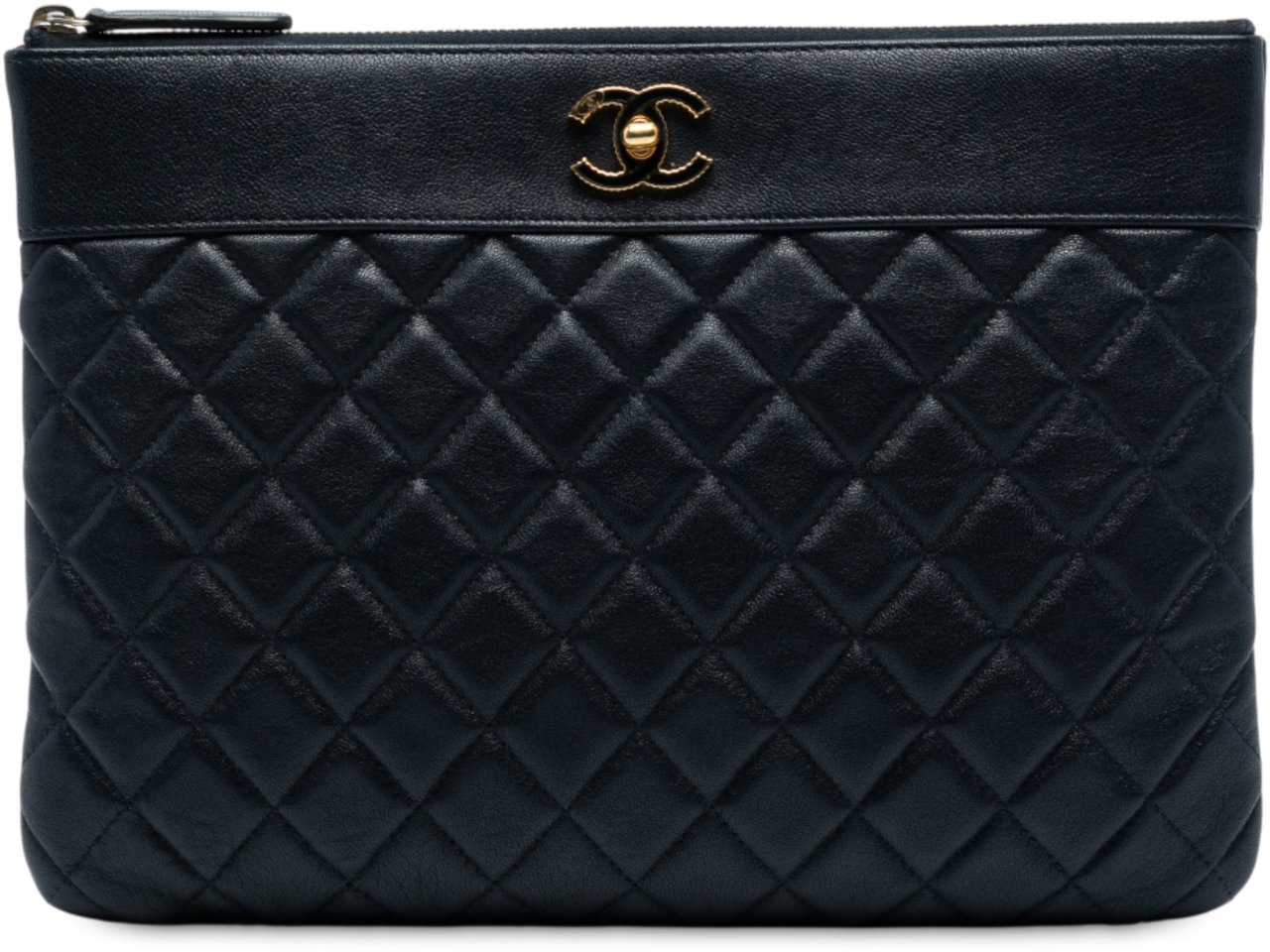 Chanel Medium Quilted Sheepskin Mademoiselle O Case Clutch Blauw