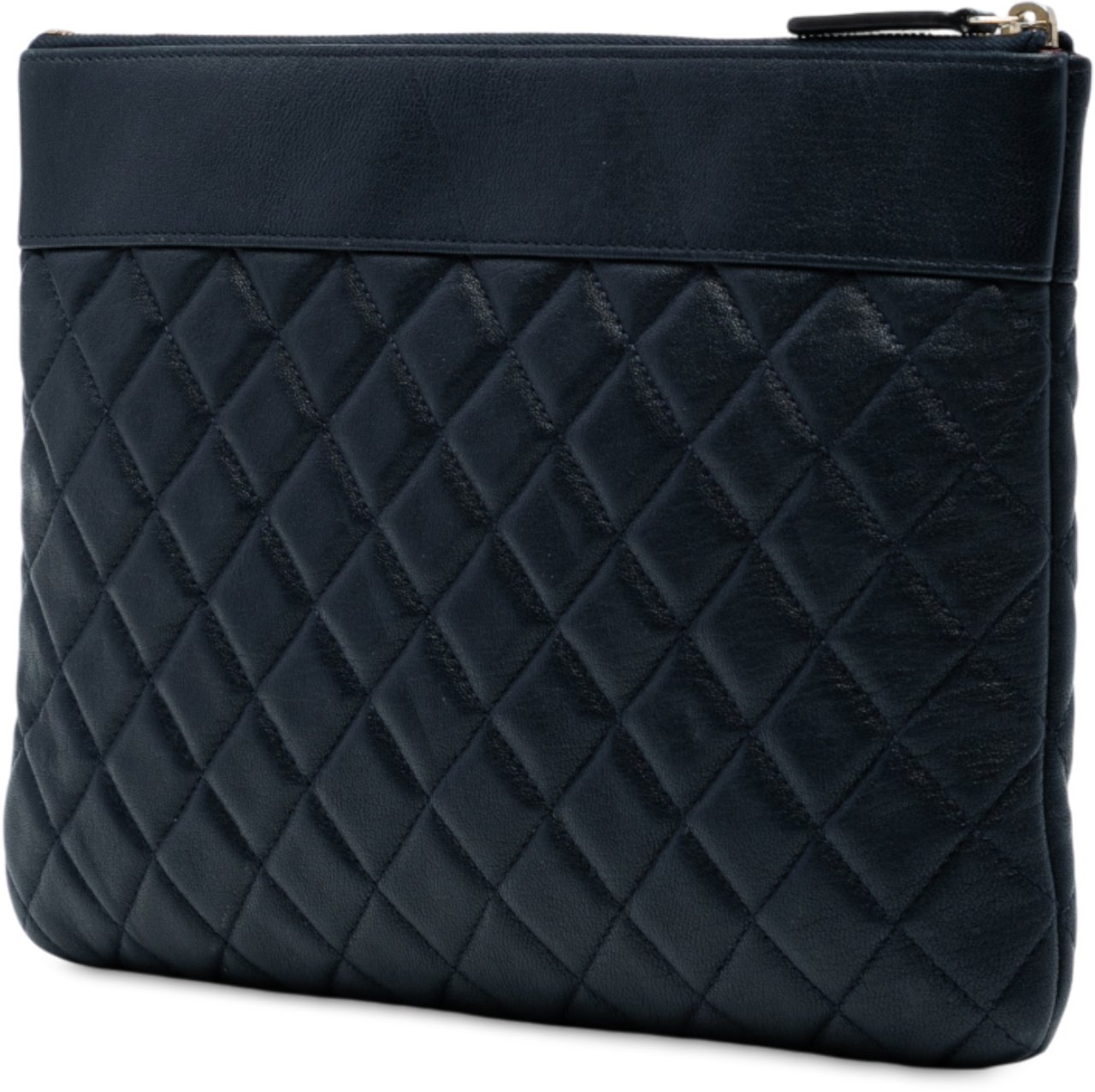 Chanel Medium Quilted Sheepskin Mademoiselle O Case Clutch Blauw