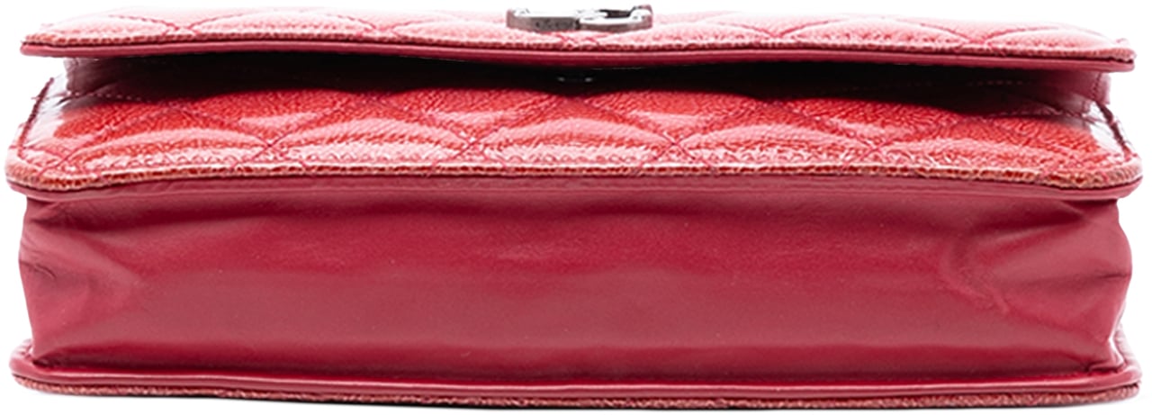 Chanel Paris Dallas CC Quilted Patent Goatskin Wallet on Chain Rood