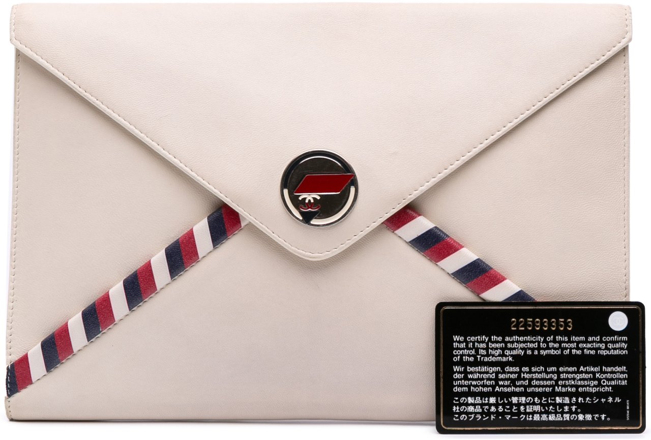 Chanel Lambskin Airlines Envelope Clutch Wit