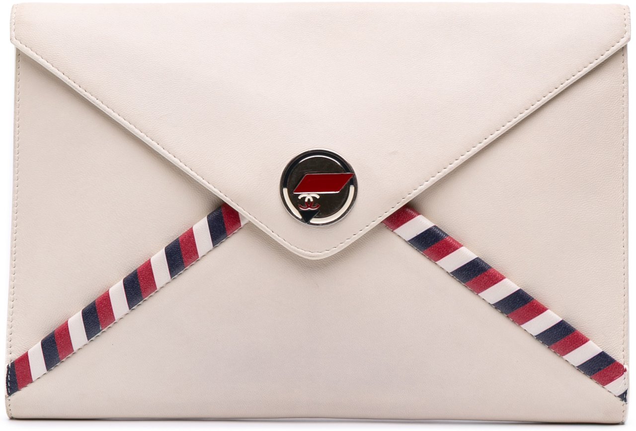 Chanel Lambskin Airlines Envelope Clutch Wit