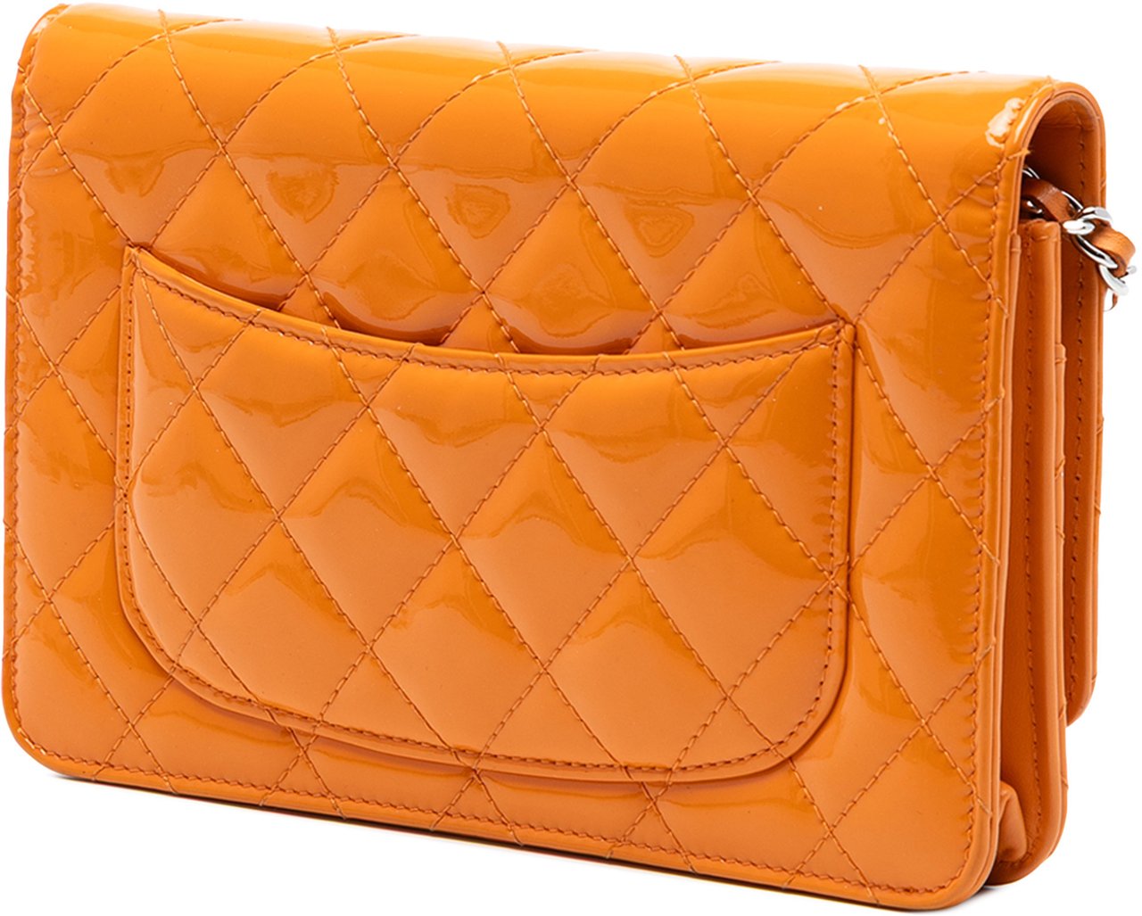 Chanel CC Quilted Patent Wallet on Chain Oranje