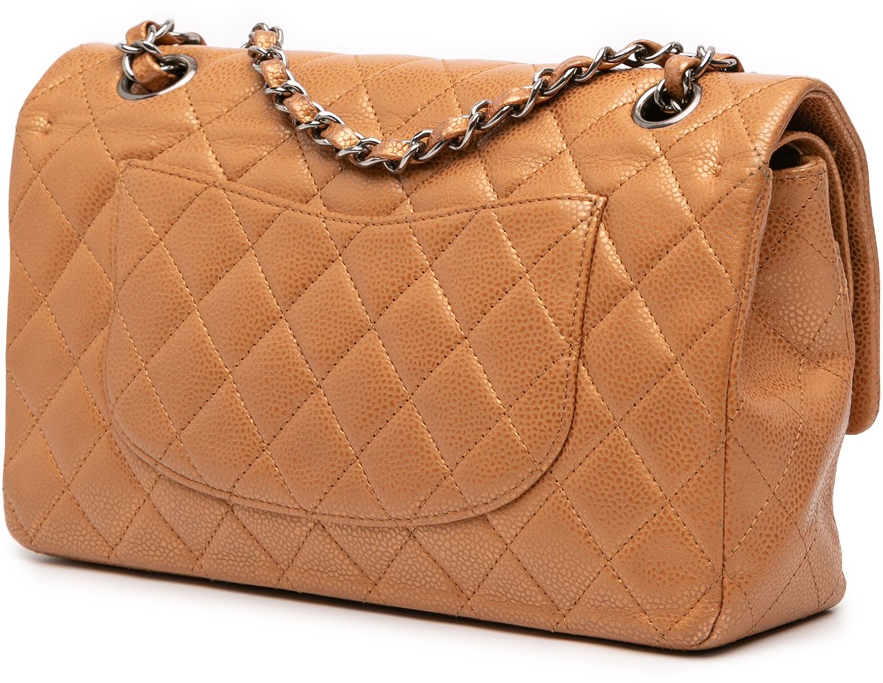 Chanel Medium Classic Metallic Caviar Double Flap Bruin