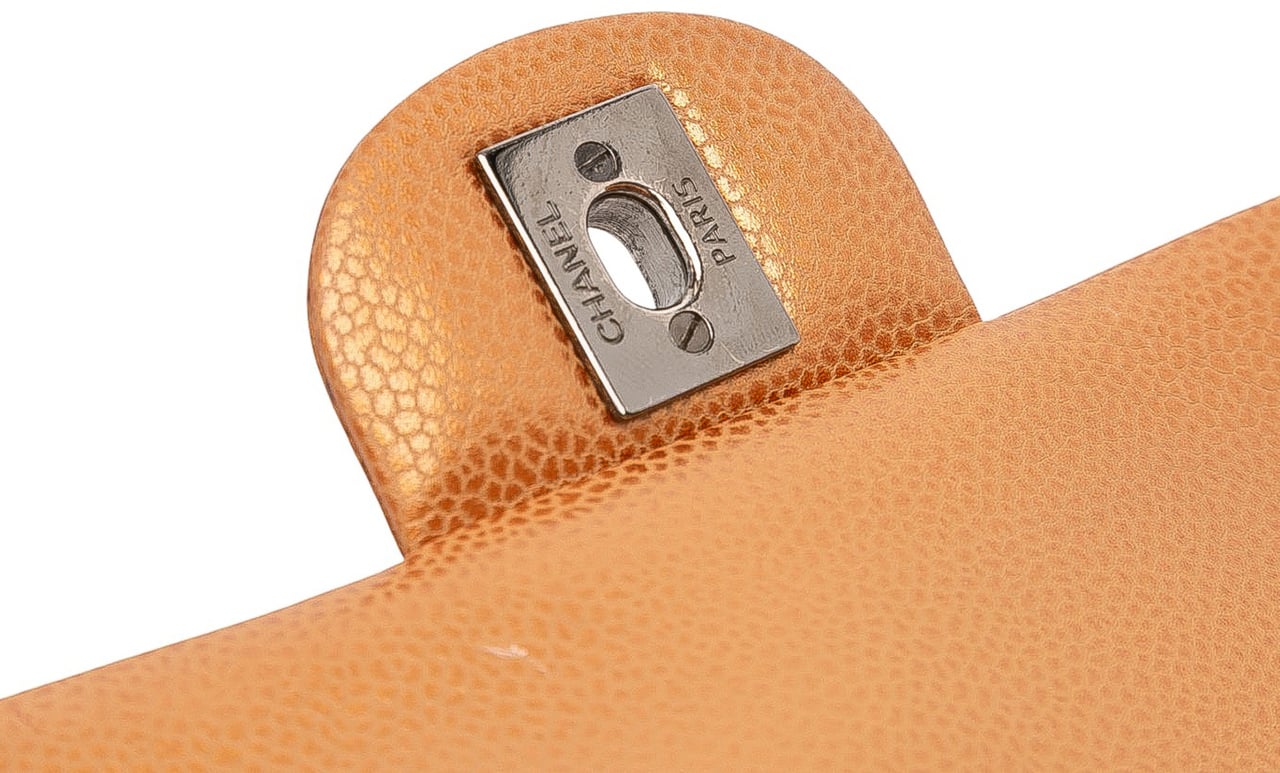 Chanel Medium Classic Metallic Caviar Double Flap Bruin