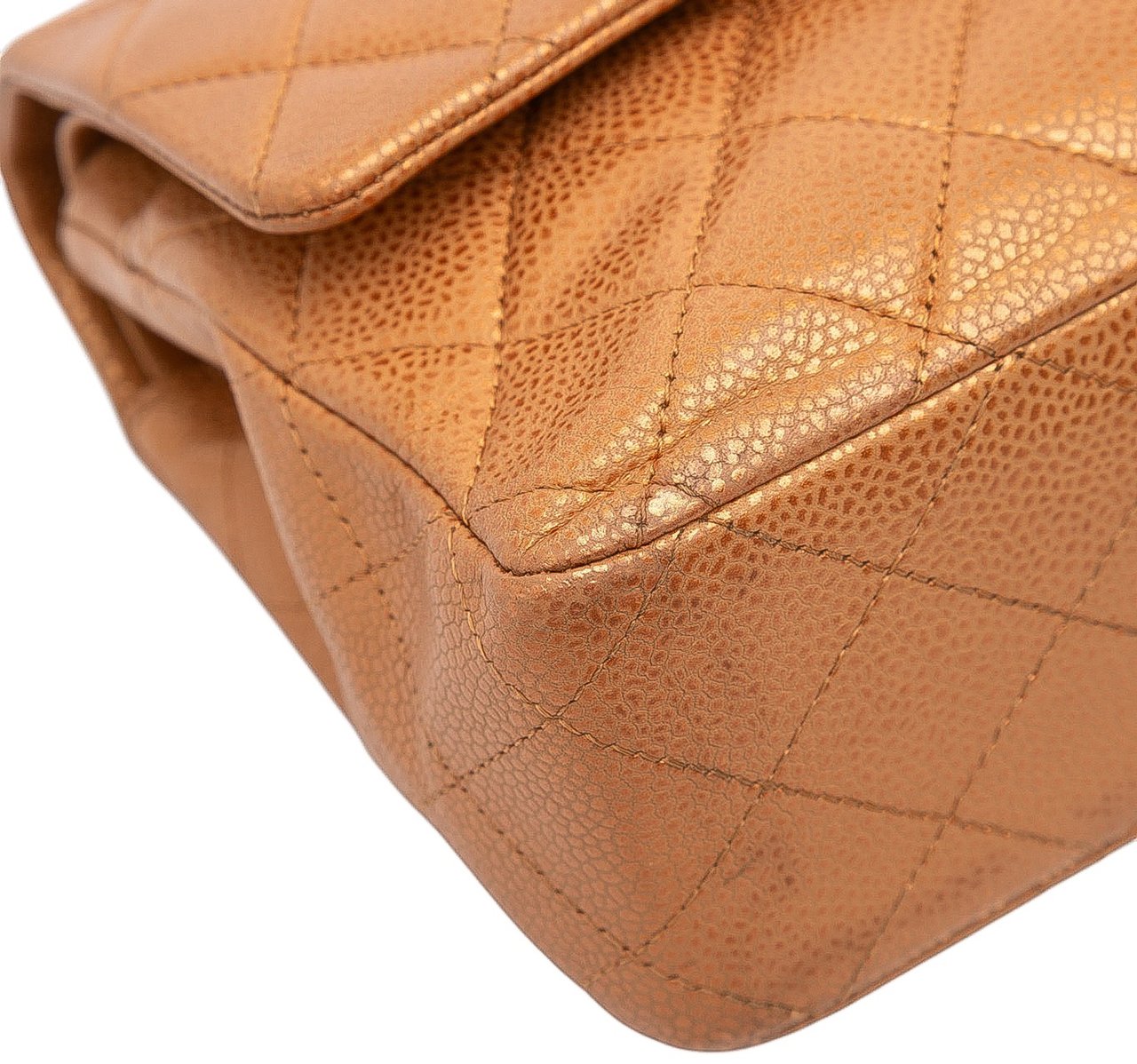 Chanel Medium Classic Metallic Caviar Double Flap Bruin