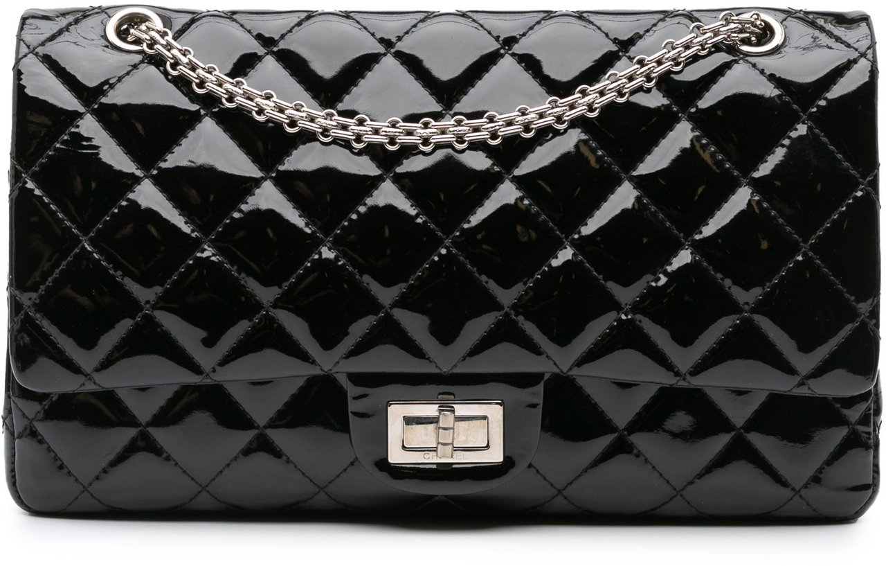 Chanel 2.55 Reissue Quilted Patent Double Flap 227 Zwart