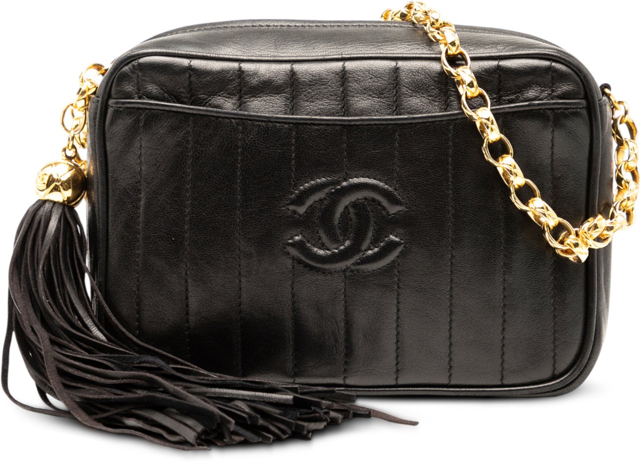 Chanel CC Quilted Lambskin Tassel Camera Bag Zwart