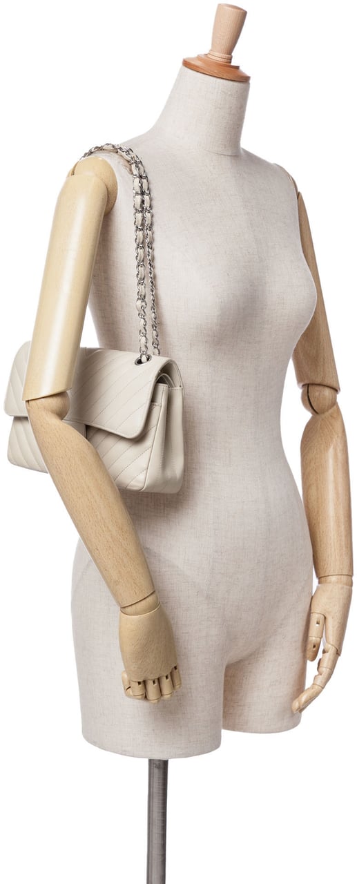 Chanel Small Classic Chevron Lambskin Double Flap Wit