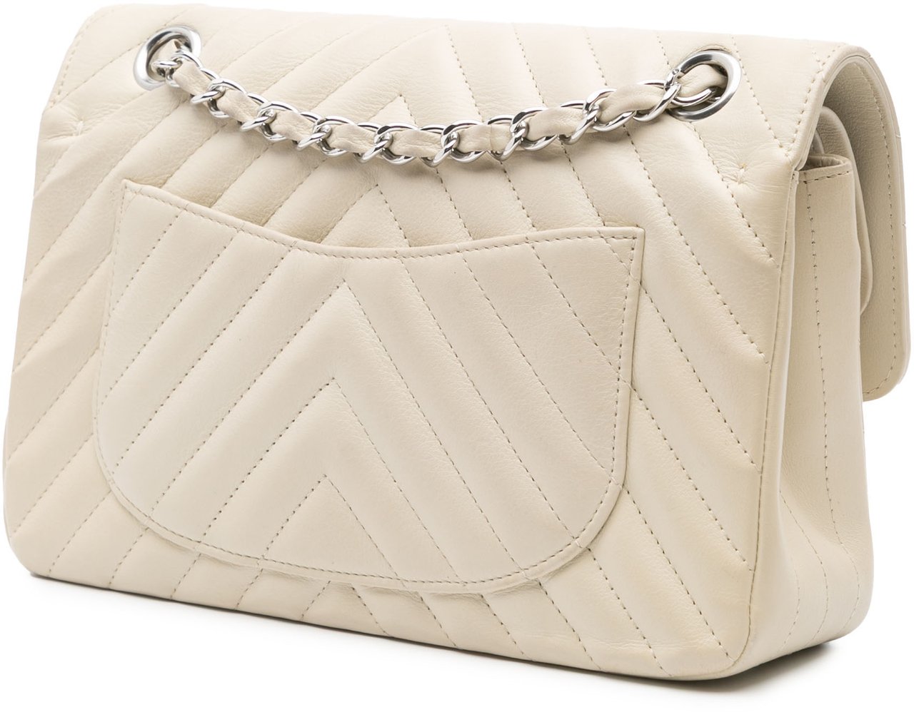 Chanel Small Classic Chevron Lambskin Double Flap Wit