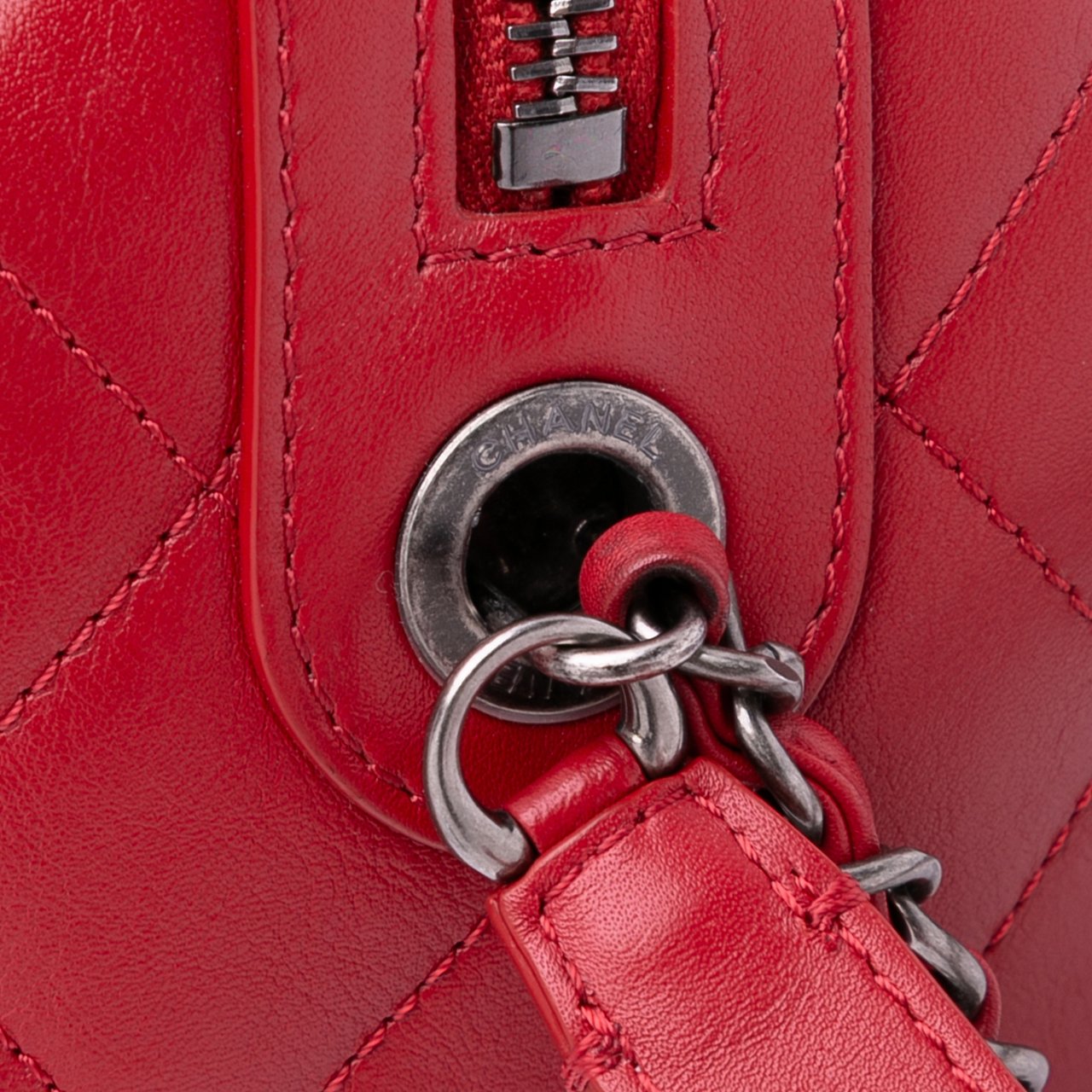 Chanel Calfskin Signature Chain 20s Bowling Bag Rood