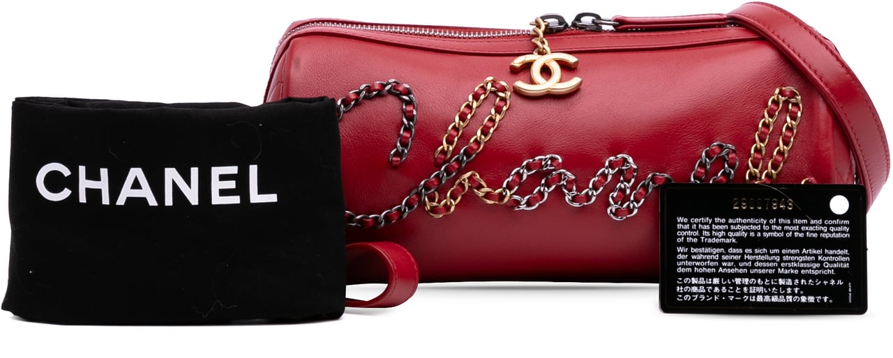 Chanel Calfskin Signature Chain Signe Bowling Bag Rood