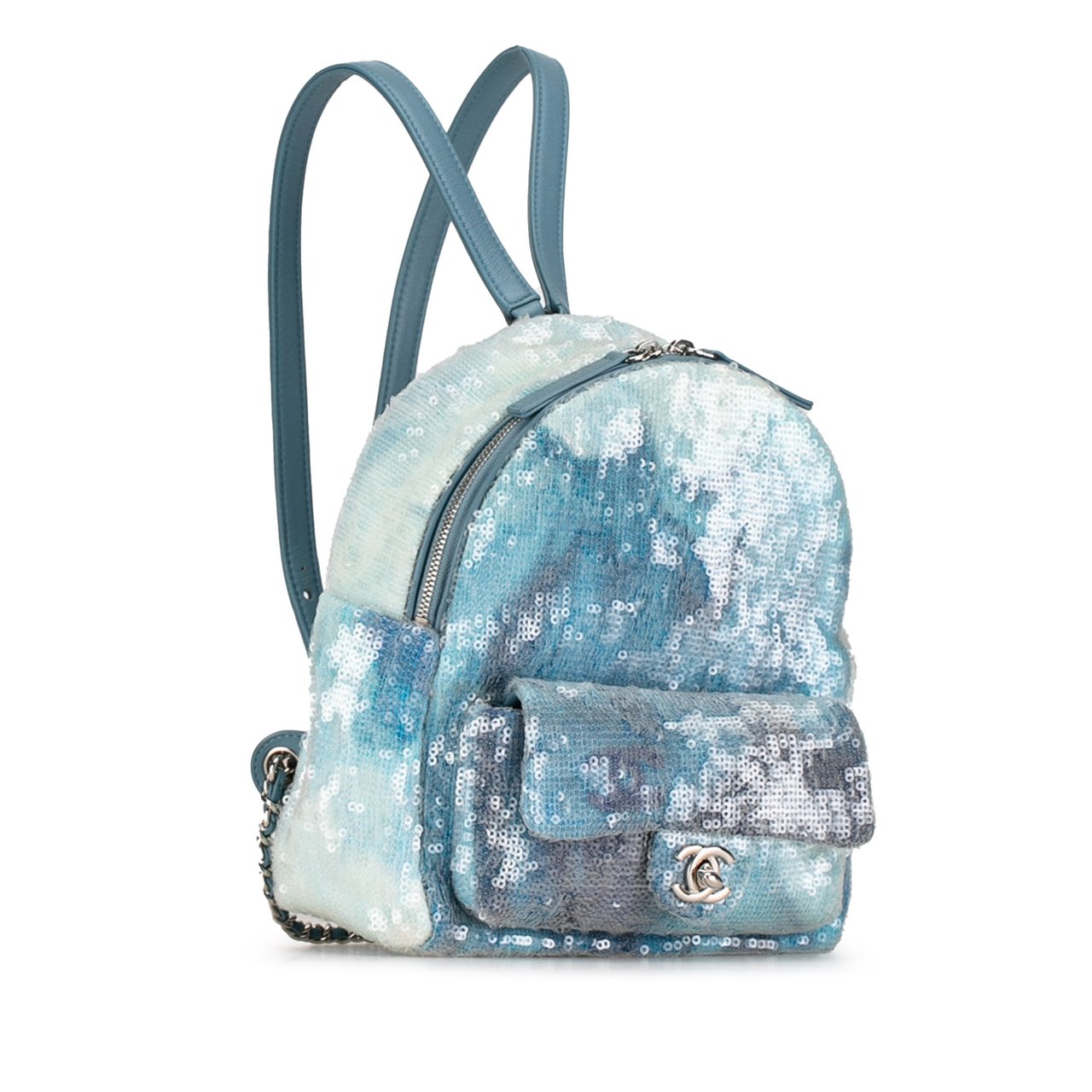 Chanel Mini Sequins and Lambskin Waterfall Backpack Blauw