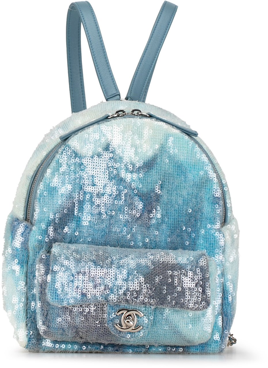 Chanel Mini Sequins and Lambskin Waterfall Backpack Blauw