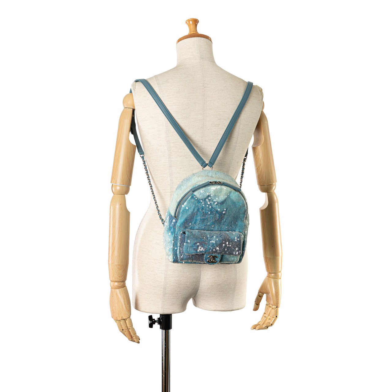 Chanel Mini Sequins and Lambskin Waterfall Backpack Blauw