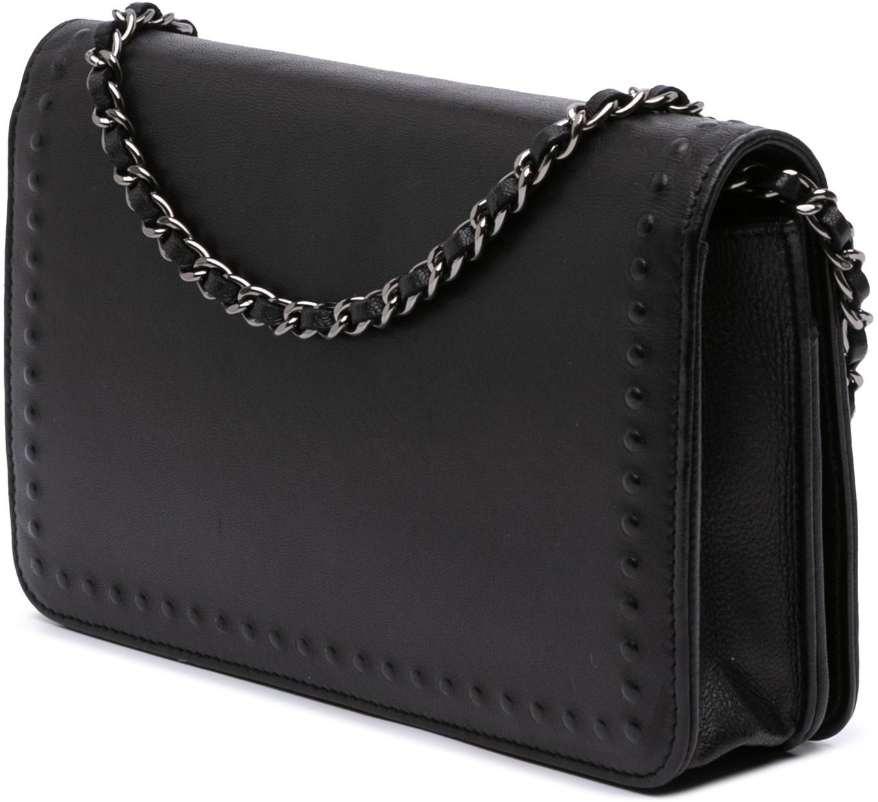 Chanel CC Embossed Lambskin Wallet On Chain Zwart