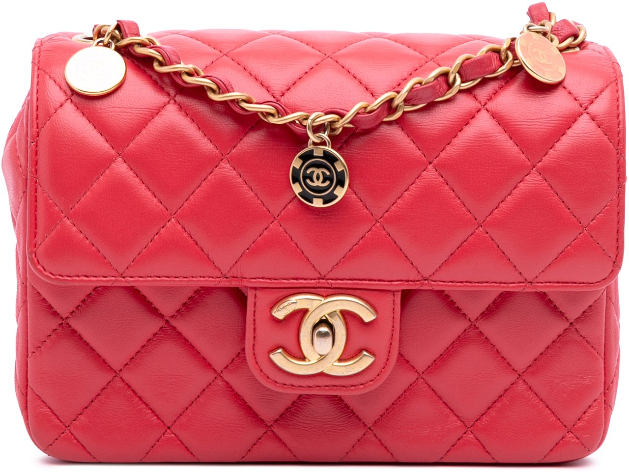 Chanel Mini Square Classic Lambskin Casino Royale Charms Single Flap Rood
