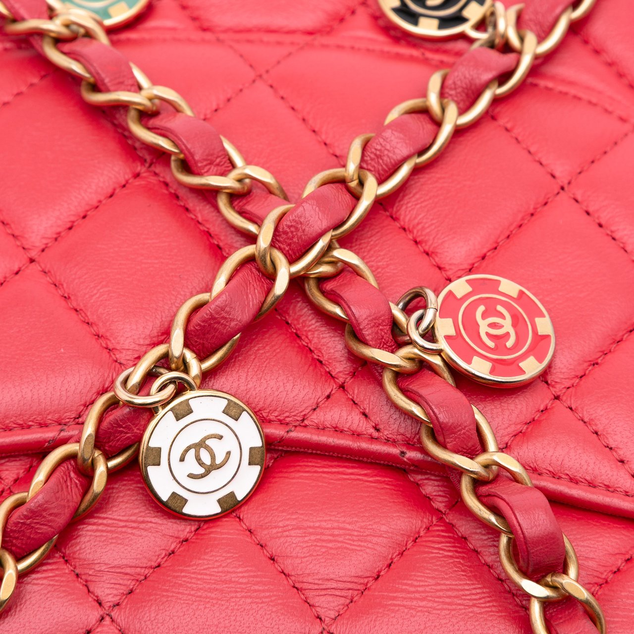 Chanel Mini Square Classic Lambskin Casino Royale Charms Single Flap Rood