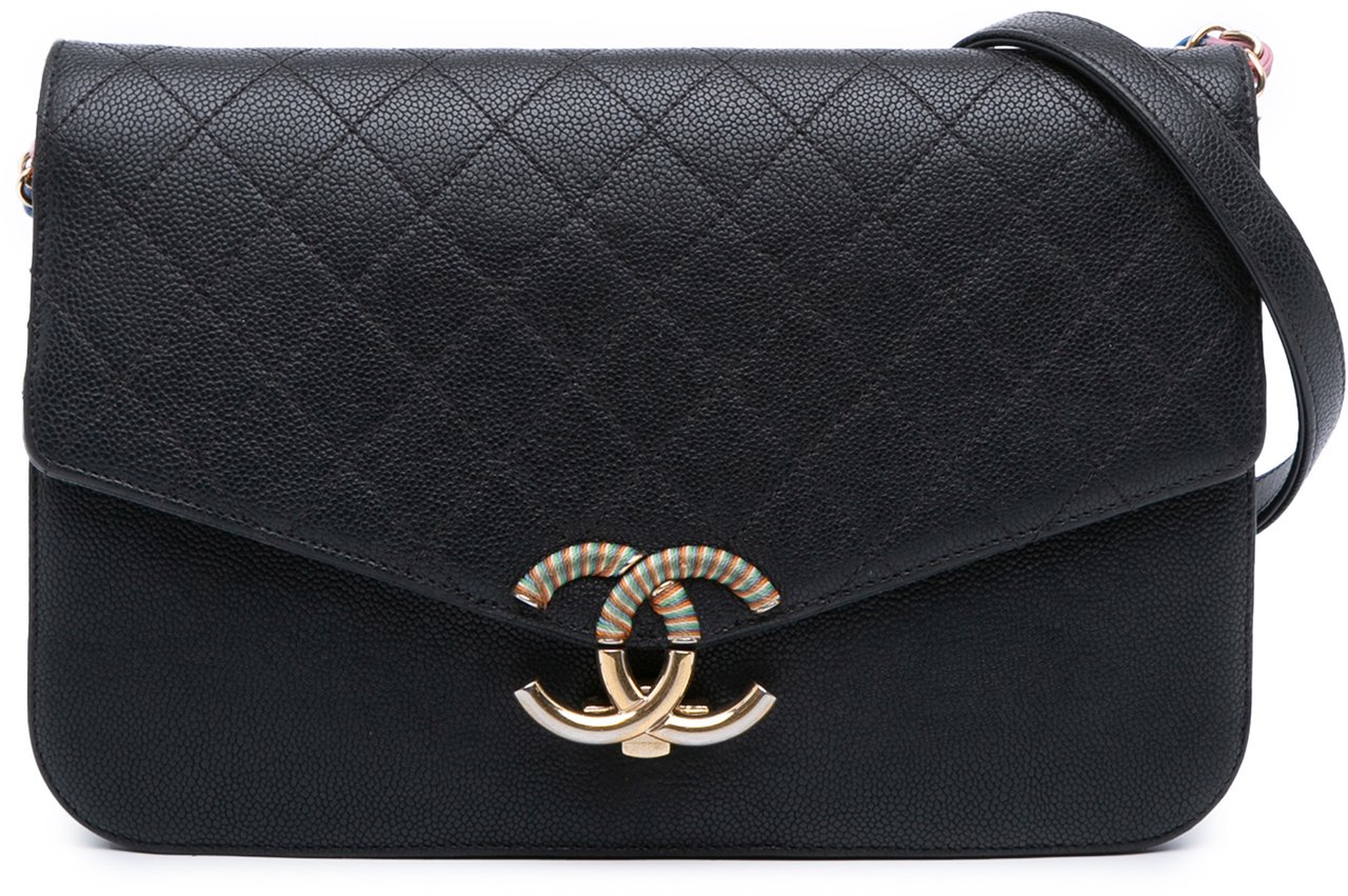 Chanel Paris Cuba Medium Caviar Thread Around Flap Zwart