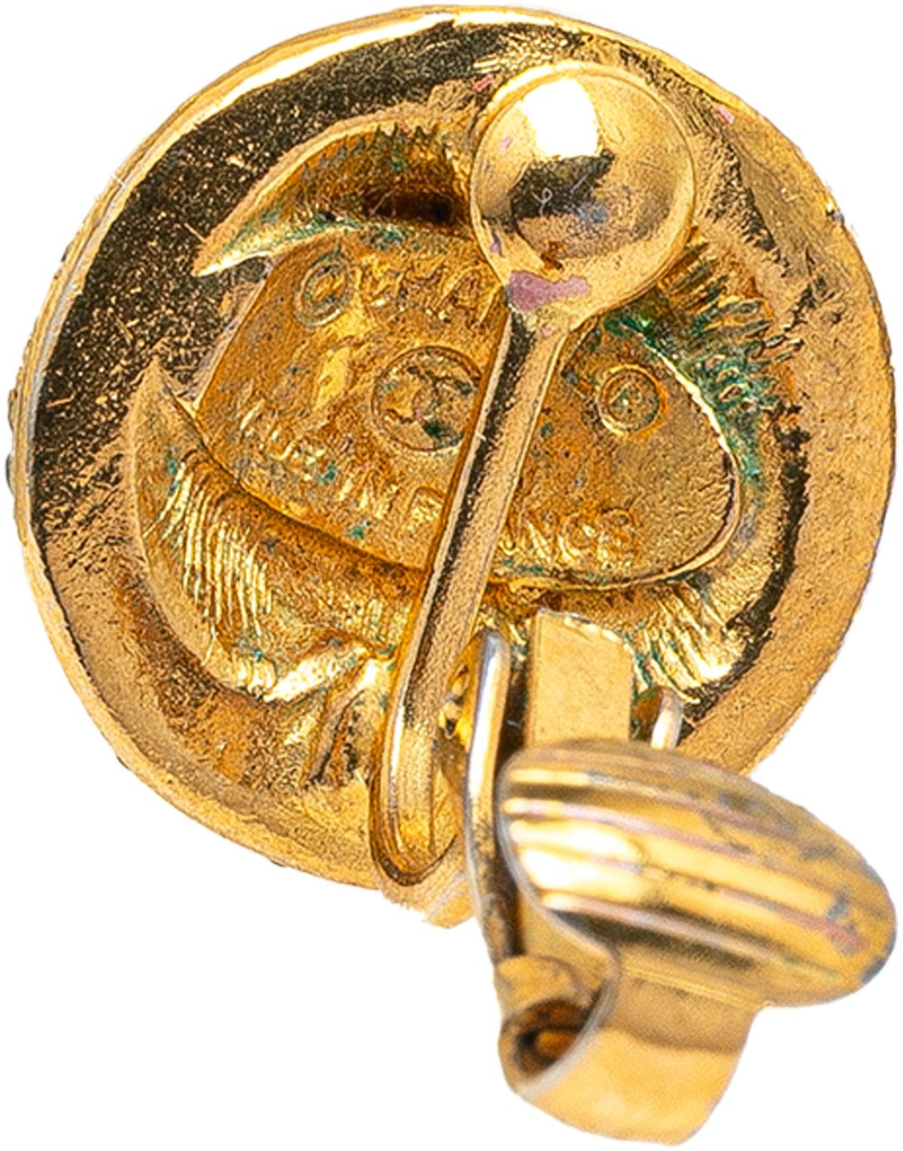 Chanel Gold Plated and Rhinestones Round Clip On Earrings Goud