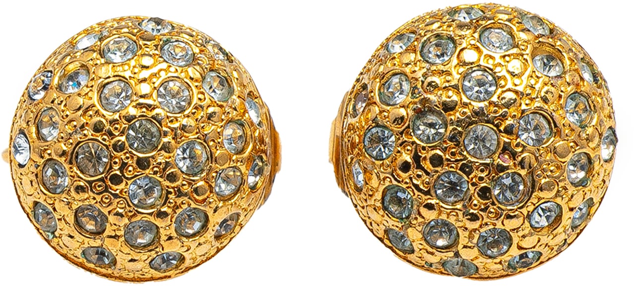 Chanel Gold Plated and Rhinestones Round Clip On Earrings Goud