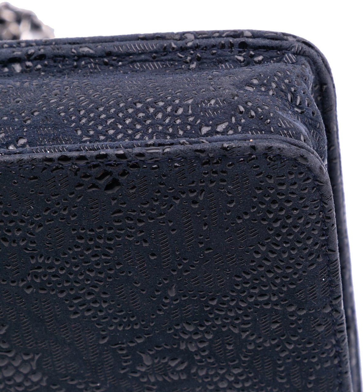 Chanel Lace Overlay Goatskin Wallet On Chain Blauw