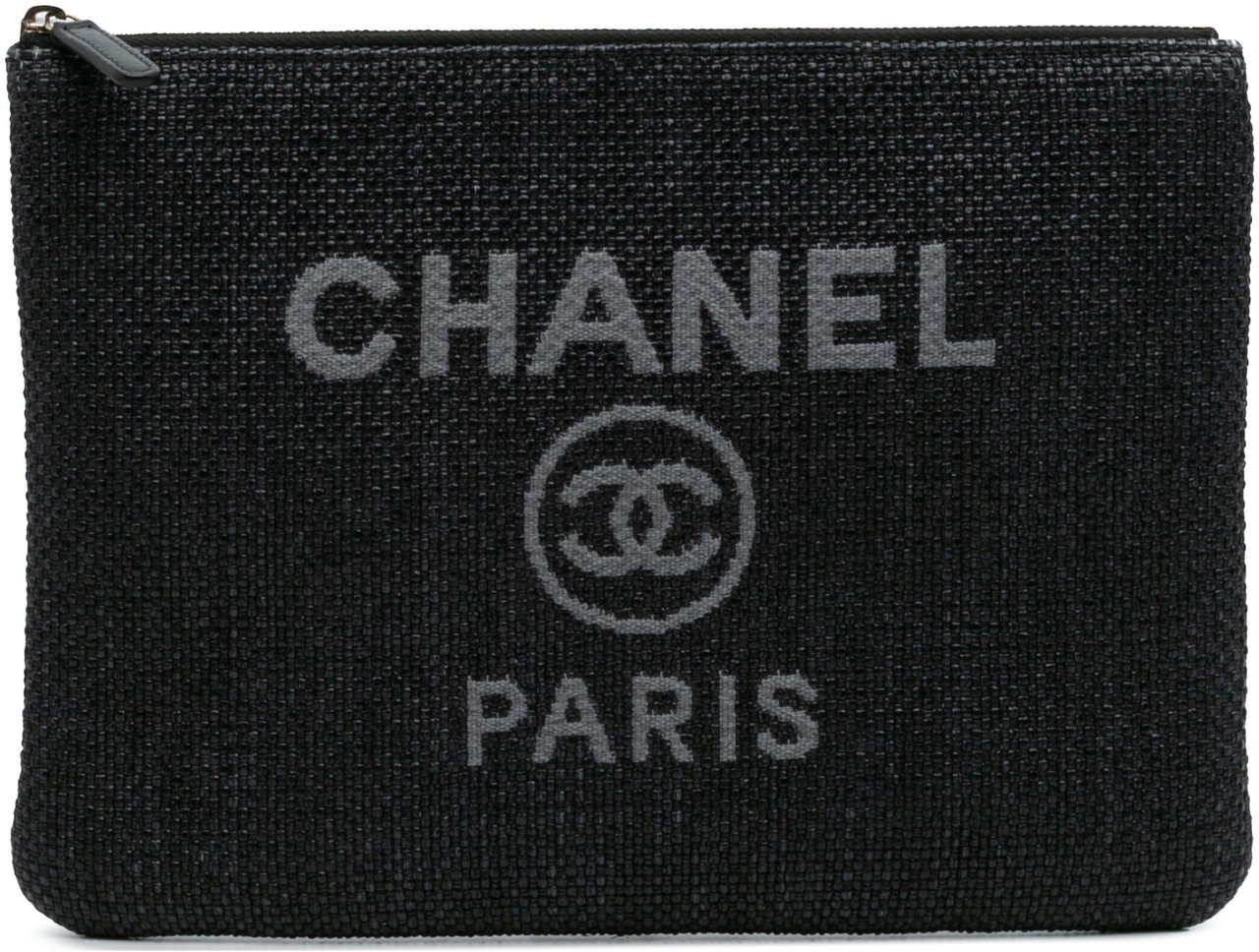 Chanel Medium Straw Deauville O Case Clutch Zwart